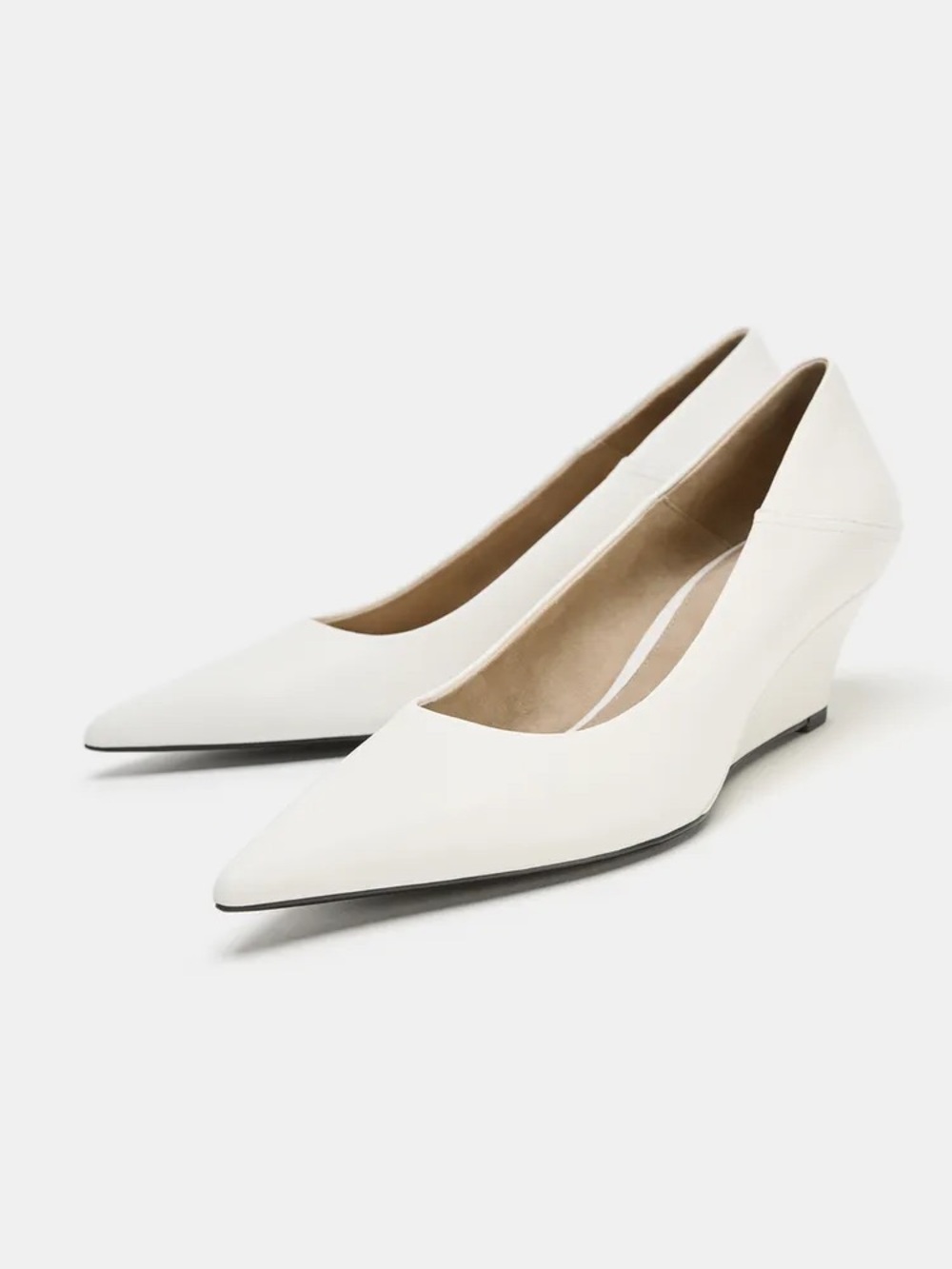 Zara White Pointed-Toe Wedge Pumps NWT